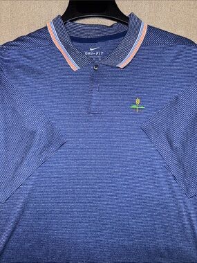 Nike Blue Micro-Stripe Polo with Orange-Trim Collar